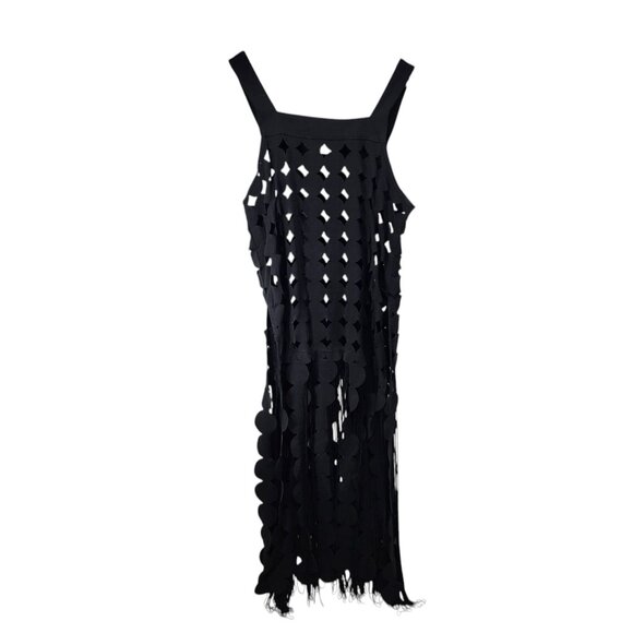 Anthropologie Black Geometric Cutout Fringe Tunic One Size Polyester‎ & Rayon - Picture 4 of 12